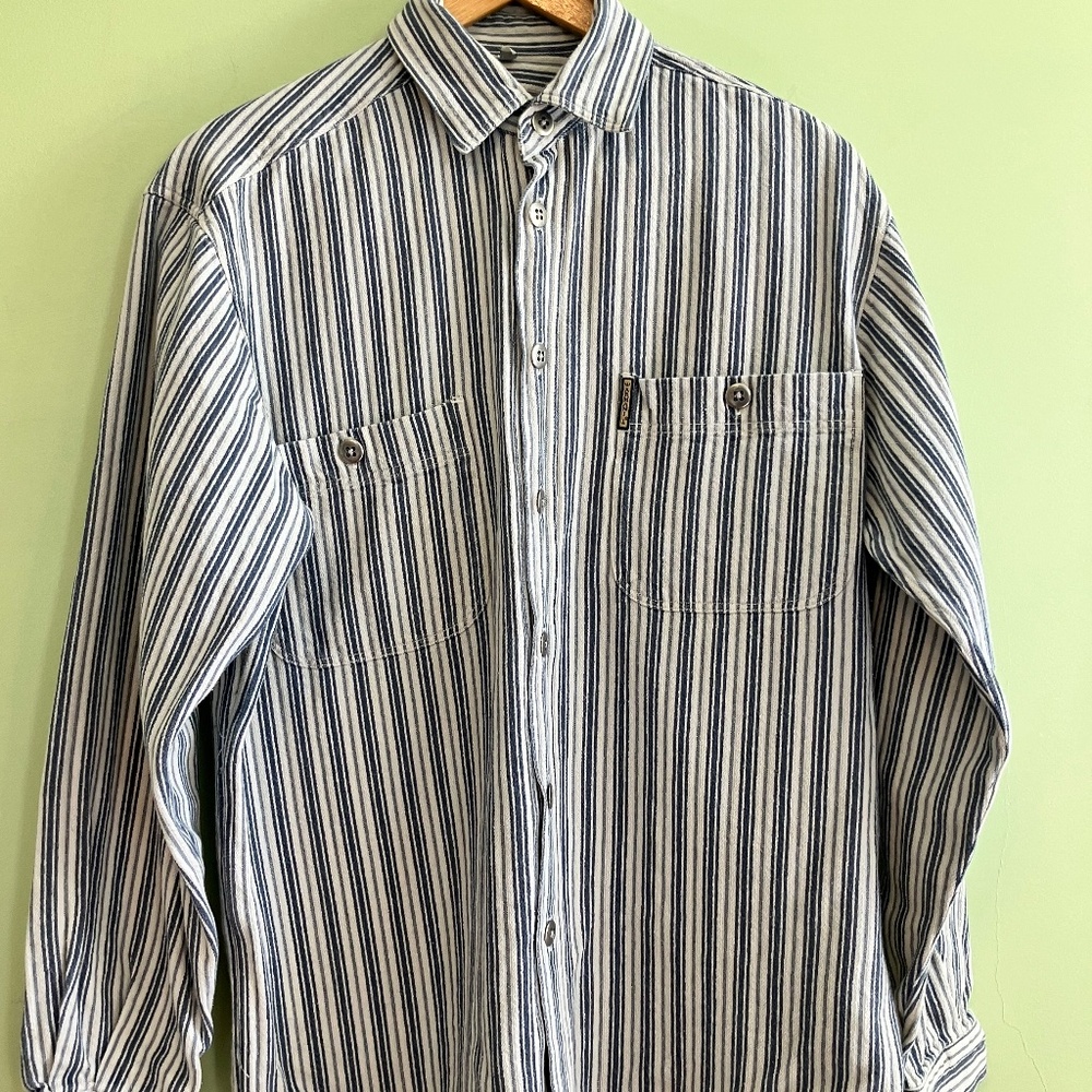 Vintage Mens Armani Jeans Sz Small Cotton Casual Button Long Sleeved Shirt